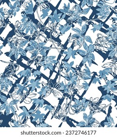 ivy flowers pattern on watercolor brush diagonal lines