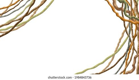 Ivy frame. Liana branches and tropical leaves. Game cartoon poster of creeper jungle. Isolated vector hedera  helix on white background.