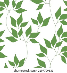 Ivy green branches seamless pattern vector. Abstract graphic leaves floral backdrop illustration. Wallpaper, background, fabric, textile, print, wrapping paper or package design.