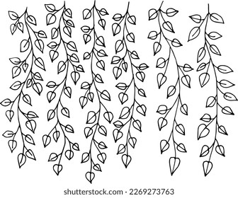 Ivy hand drawn outline. Ivy grows on the wall. Vector illustration.