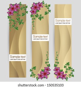 Ivy leaf with flowers decorated vector sand banner set illustration