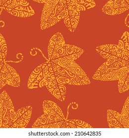 Ivy leaf tribal motif. Seamless vector pattern. Automn warm colors.