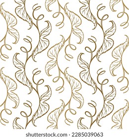 Ivy leaves vector seamless pattern on the white background. Vintage style illustrarion.