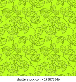 Ivy plant doodle green seamless pattern