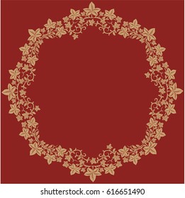 Ivy, plant octagonal ornament, frame, red background, illustration, vector
