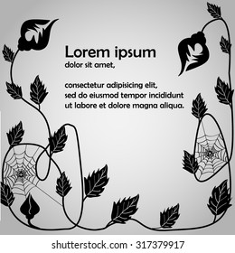 Ivy trudges along the edge, with cobweb and the text in the center, vector