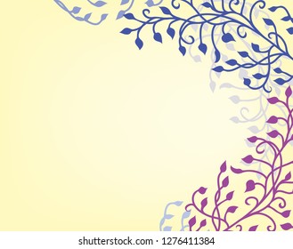 ivy vine background vector with floral leaves and curls design elements that are editable in soft romantic purple pink and blue on yellow