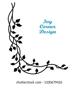 Ivy vine corner design element, hand drawn wedding invitation border or spring graphic art decoration, vector color can be changed