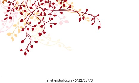 Ivy or vine corner design element isolated on white background, elegant autumn colors of burgundy red orange and yellow leaves and vines, nature vector border decoration