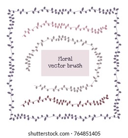 Ivy vine elegant floral pattern brush, vector. Seamless hand drawn brushes with inner and outer corner tiles.