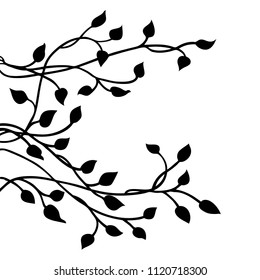 ivy vine silhouette vector, elegant black floral decorative side border design element of leaves in pretty layout, wedding invitation decoration isolated on white background