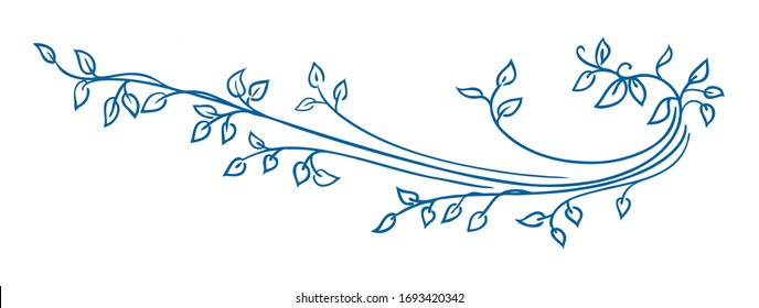 ivy or vine vector design element; hand drawn climbing ivy leaves or plant illustration in elegant chapter divider or underline, decorative border or corner sketch in pretty swirl or curl doodle