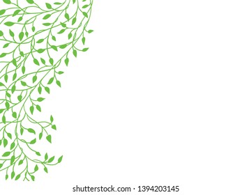 ivy vine vector in green border design element on white background in editable vector colors, pretty climbing leaves in elegant hand drawn wedding announcement or invitation or website and brochures