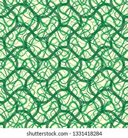 Ivy vine vector in a seamless wallpaper pattern, curved lines in elegant abstract illustration, nature background for floral, textile or web designs in green on black color