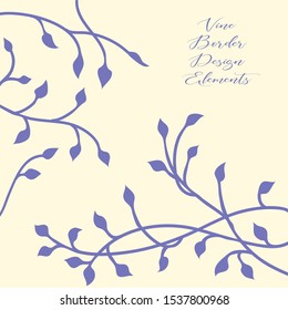 ivy vine vector silhouette, elegant purple floral decorative side border design element of leaves in pretty layout, wedding invitation decoration on yellow beige background, colors are editable