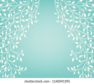 ivy vine vector in white border design element on blue green background, pretty climbing leaves in elegant hand drawn wedding announcement or invitation, or website and brochures