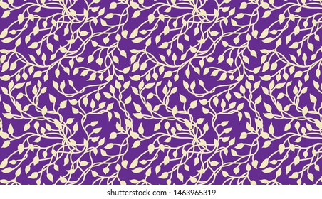 Ivy vines or leaves pattern wallpaper background, gorgeous dark purple vector background with yellow climbing plant design