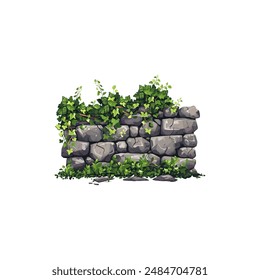 Ivy-Covered Dark Stone Wall Illustration. Vector illustration design.