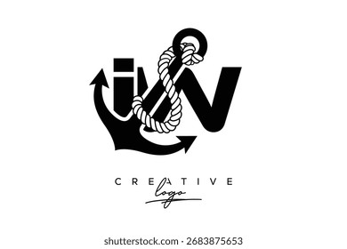 IW Creative Monogram Latter Logo with Anchor and Rope Design