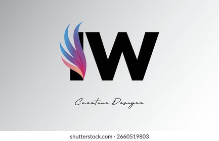 Logotipo de gradiente de pena IW - Monograma de asa elegante para a marca moderna e design de identidade visual