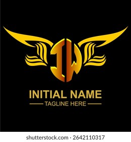 IW Golden Wing Emblem Logo with elegant gold wings, sleek and modern design. Ideal for branding, creative projects, luxury businesses, or artistic ventures.