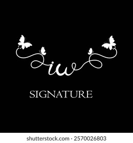IW Handwritten initial letter, IW simple signature vector logo with butterfly shape variation, beauty, photography letter logo design. I W