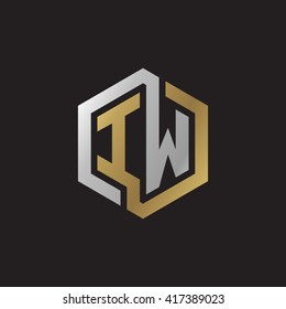 IW initial letters looping linked hexagon elegant logo golden silver black background
