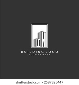 IW initial monogram real estate logo with building creative square style design