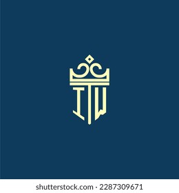 IW initial monogram shield logo design for crown vector image