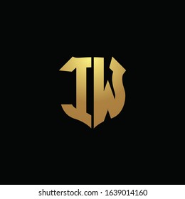 IW logo monogram with gold colors and shield shape design template