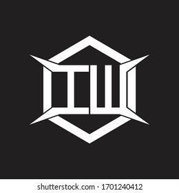 Monograma de logotipo IW con hexágono y plantilla de diseño de forma de cuatro ejes