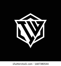 Monograma del logotipo de la IW con forma de triángulo y hexágono aislado en colores dorados y blancos
