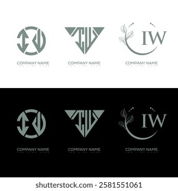 IW minimalist and classic logo set design. IW monogram circle shape vector. IW unique design.
