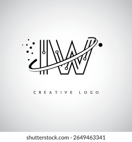 IW Orbit Monogram Logo - Futuristic Minimal Letter mark with Circular Line Art, Tech-Inspired Dots and Space Motion Concept for Modern Branding Identity (Logotipo de Monograma de Órbita IW - Marca de Letra Mínima Futurista com Linha de Arte Circular, Pontos Inspirados na Tecnologia e Conceito de Movimento Espacial para Identidade de Marca Moderna)