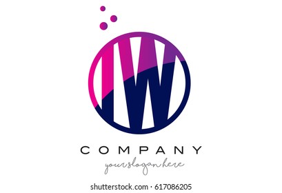 IW I W Circle Letter Logo Design with Purple Magenta Dots Bubbles Vector Illustration
