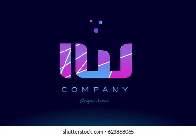 iw i w  creative color blue background pink purple magenta alphabet letter company logo vector icon