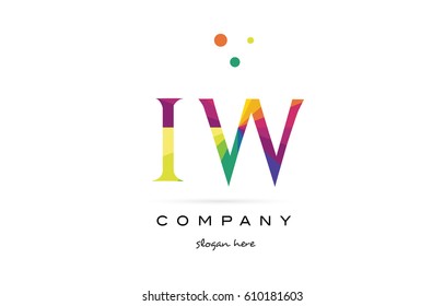 iw i w  creative rainbow colors colored alphabet company letter logo design vector icon template