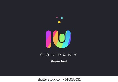 iw i w  creative rainbow green orange blue purple magenta pink artistic alphabet company letter logo design vector icon template
