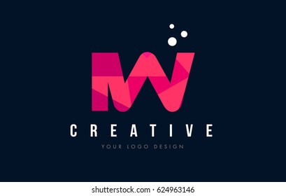 IW I W Purple Letter Logo Design with Low Poly Pink Triangles Concept
