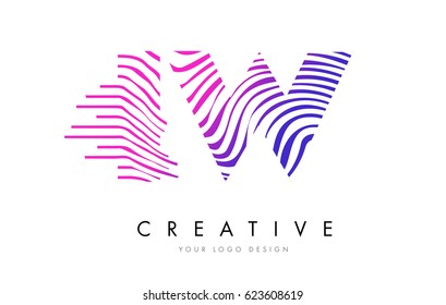 IW I W Zebra Letter Logo Design with Black and White Stripes Vector