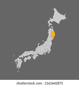 Iwate prefecture highlighted on the map of Japan
