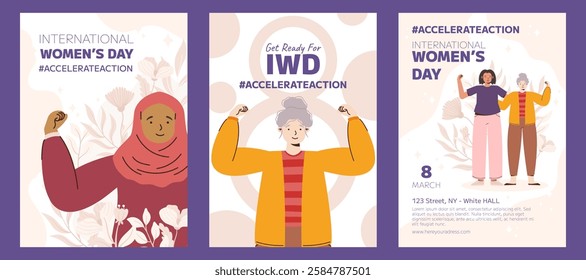 IWD 2025 Illustration of Diverse Women Celebrating International Women's Day with Accelerate Action Campaign and Empowerment Theme