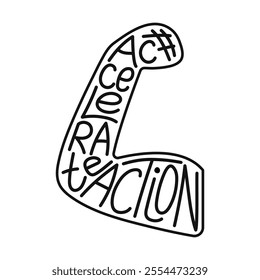 IWD Accelerate Action quote. Lettering design of International Women's Day 2025 in Hand shape. AccelerateAction social campaign typography.