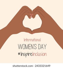 IWD design with hands show Heart Shape Card. Minimalist International Women s Day 2024 Posters with slogan InspireInclusion. arms greeting card social campaign Inspire inclusion in 8 March