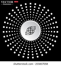 IWhite circle on a black background. icon,  nternet e-mai, envelope lette, Globe,  vector illustration, EPS 10