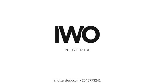 Iwo im Nigeria-Emblem. Das Design verfügt über einen geometrischen Stil, Vektorgrafik mit fett Typografie in einer modernen Schriftart. Die grafische Slogan-Beschriftung.