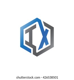 IX initial letters looping linked hexagon logo black gray blue