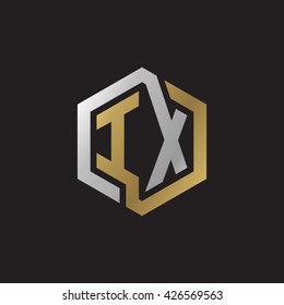 IX initial letters looping linked hexagon elegant logo golden silver black background
