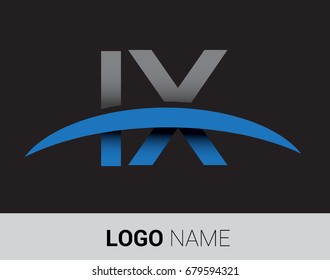 IX initial logo company name colored grey and blue swoosh design.