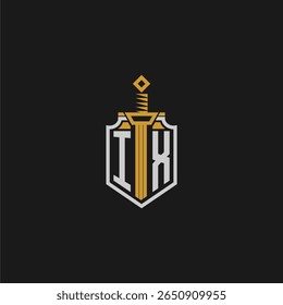 IX monograma inicial para imagem em estilo escudo e espada